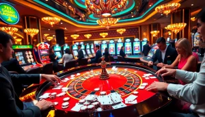 Engage in high-stakes gameplay at the S 8 casino table with vibrant roulette and elegant decor.