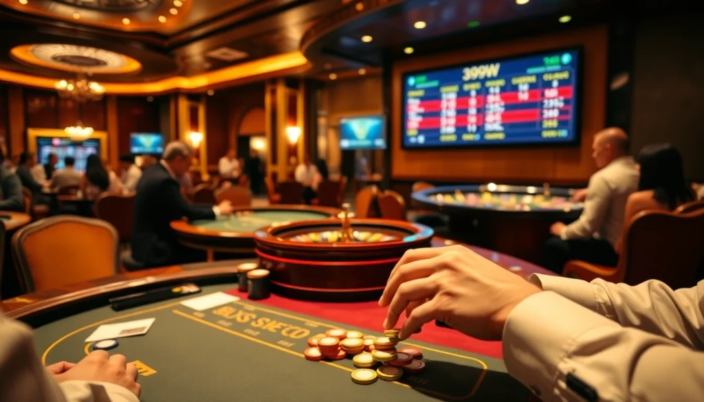 Engaging players at a blackjack table in a luxurious casino setting showcasing 399W.