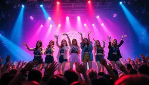 BLACKPINK news showcasing the group's electrifying performance at a live concert with vibrant stage lights.