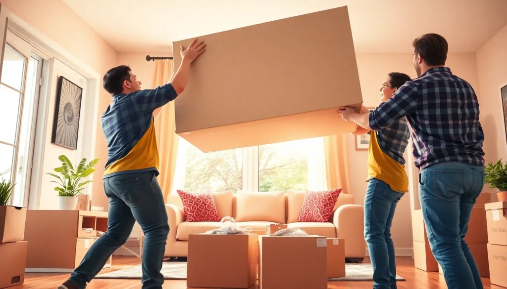 Calgary movers expertly transporting furniture into a bright, welcoming home.