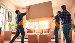 Calgary movers expertly transporting furniture into a bright, welcoming home.