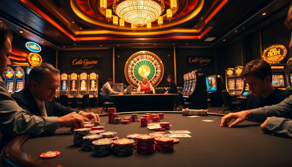 High-stakes poker at a casino showcasing 88i branded chips and vibrant gaming tables.