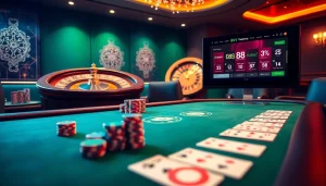 Experience the thrill of online gambling at https://88vv.com.de/ with a luxurious casino ambiance highlighting poker and roulette.