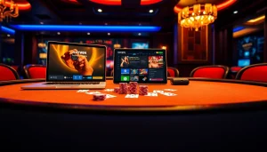 Experience the excitement of gambling at Haywin with colorful poker chips and a luxurious casino setup.