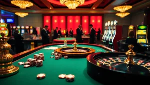 Experience thrilling gameplay at SA88 with vibrant casino elements like roulette wheels and poker chips.