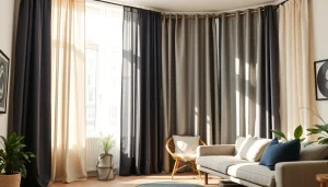 Verduisterende gordijnen in een stijlvol interieur, met natuurlijke verlichting.