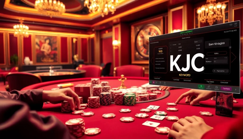 Engage in thrilling poker games at KJC casinos with vibrant tables and colorful chips.