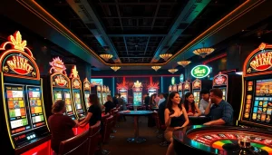 Experience the excitement of idnslot in a luxurious casino setting with players engaged in winning.