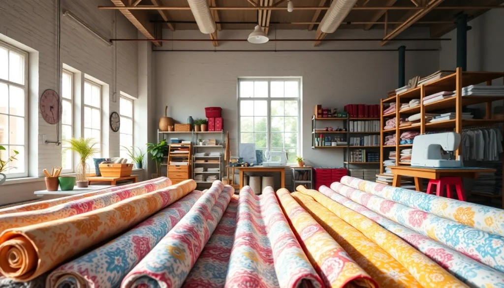 Bekijk bedrukte katoen stoffen in een zonnige werkruimte met kleurrijke patronen.