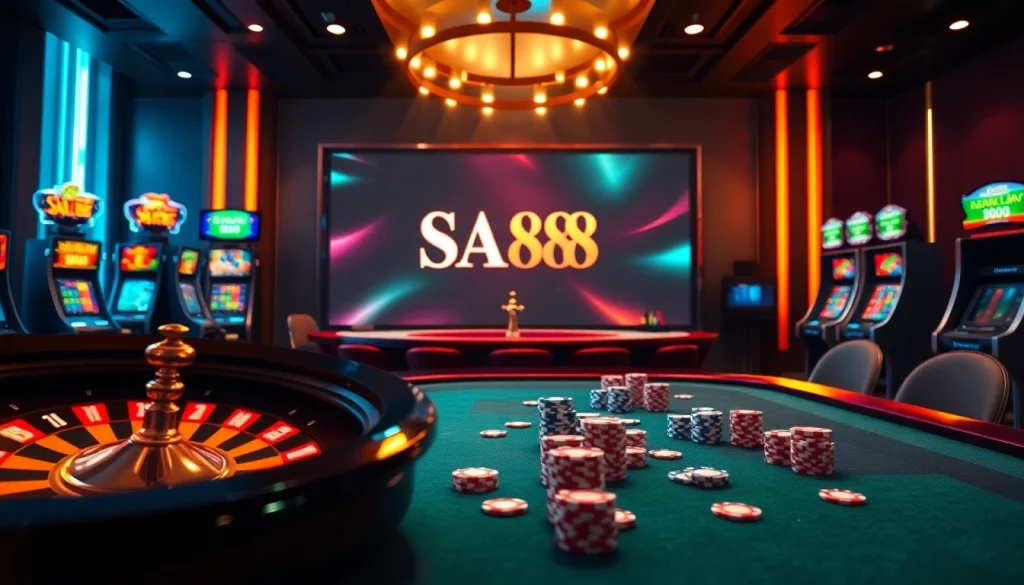 Players enjoying an exciting gaming experience at SA88 online casino with vibrant tables and luxury elements.