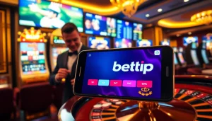 Người chơi đang tận hưởng ứng dụng betvip trong bầu không khí casino sang trọng.