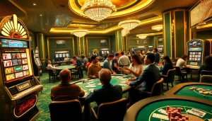 Para pemain merayakan kemenangan besar di kasino, menggambarkan semangat Datuk Win dan kegembiraan.