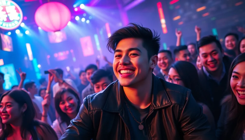 突出展示上海夜生活中网红黑料的场景，时尚的年轻影响者与充满活力的氛围。