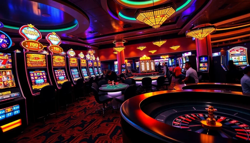 Exciting casino experience showcasing slo365 slot machines and table games for gamblers.