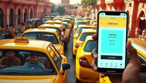 Jaipur Taxi Service showcasing clean cabs and friendly drivers at a vibrant booking hub.