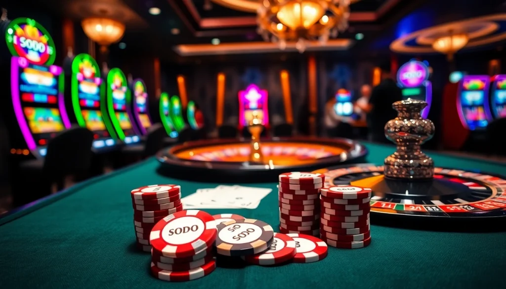 SODO Casino featuring vibrant poker chips and exciting gaming action.