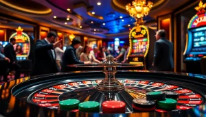 Excited gamblers strategizing at a roulette table in a luxurious casino setting, showcasing xx88.