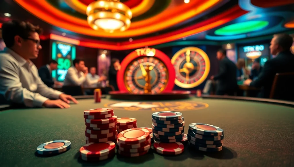 Experience the thrill of casino gaming with TK88 in a luxurious setting filled with vibrant action.
