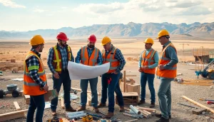 Construction association Wyoming members collaborating at a vibrant building site.