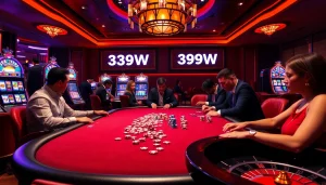 Exciting poker game at 399W casino showcasing lush tables and vibrant ambience.