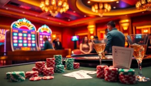 Experience the thrill of gojekpot with vibrant poker chips and colorful slot machines.