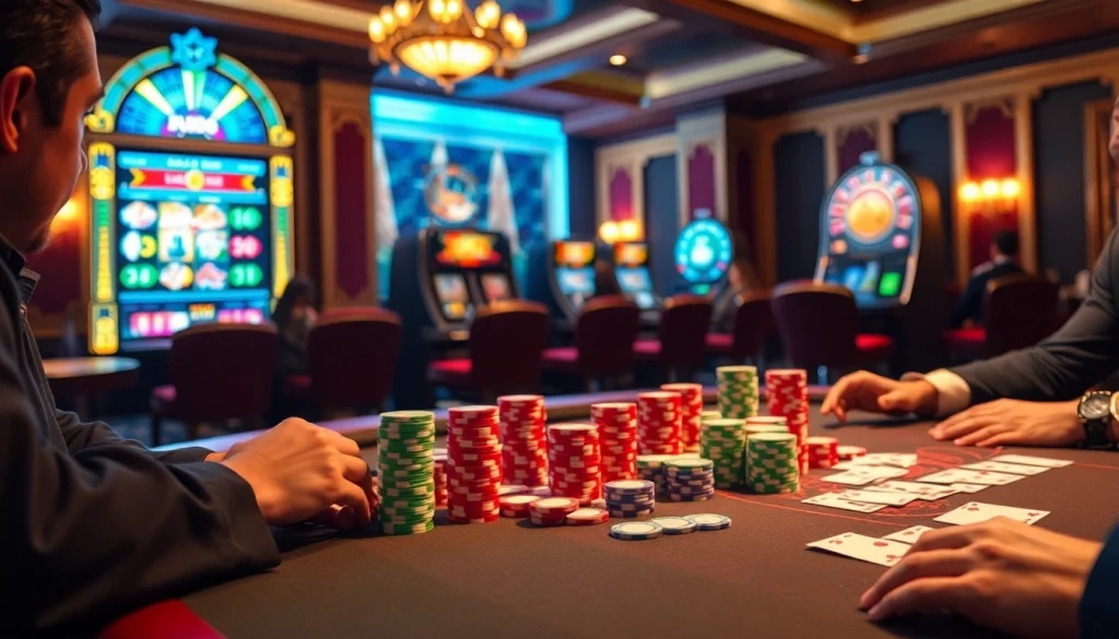 Experience the excitement of Five88.foo with vibrant poker chips and a lively casino atmosphere.