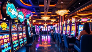 Jelajahi pengalaman qqpulsa Slot yang mendebarkan dengan mesin slot warna-warni dan suasana kasino yang energik.