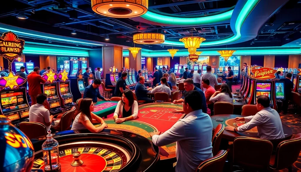 Engaging scene of Gopay88 Daftar with players enjoying poker and slot machines.
