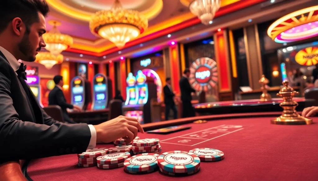 Naga99 poker scene showcasing enthusiastic players and vibrant casino atmosphere.