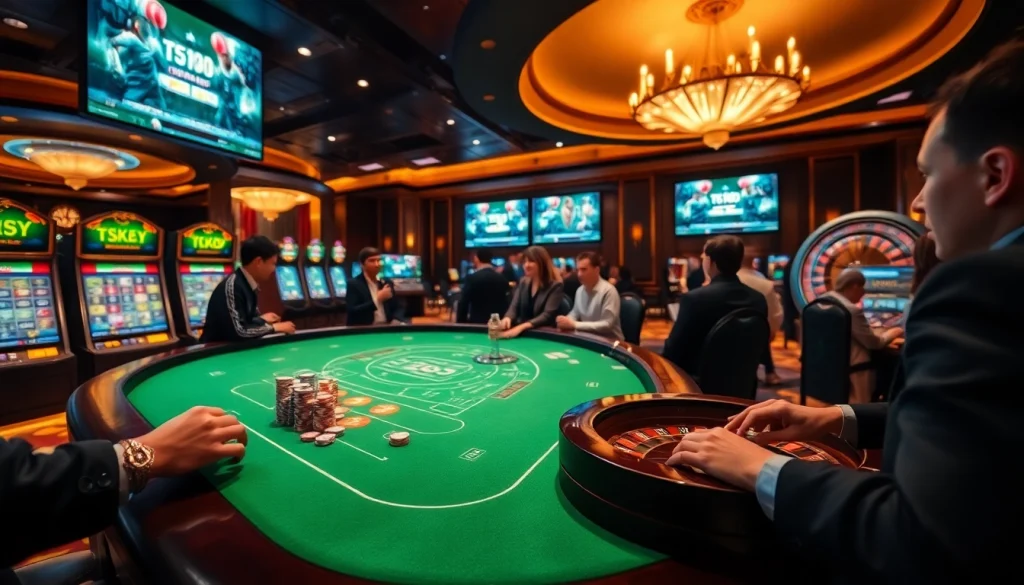 Action-packed scene of kèo nhà cái 5 betting with poker chips and a roulette wheel.
