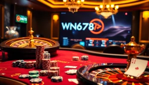 Exciting gameplay at nhà cái WN678 showcasing a luxurious casino atmosphere with cards and chips.