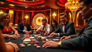 Experience the thrill of playing poker with hitclub com in a luxurious casino setting filled with chips and cards.