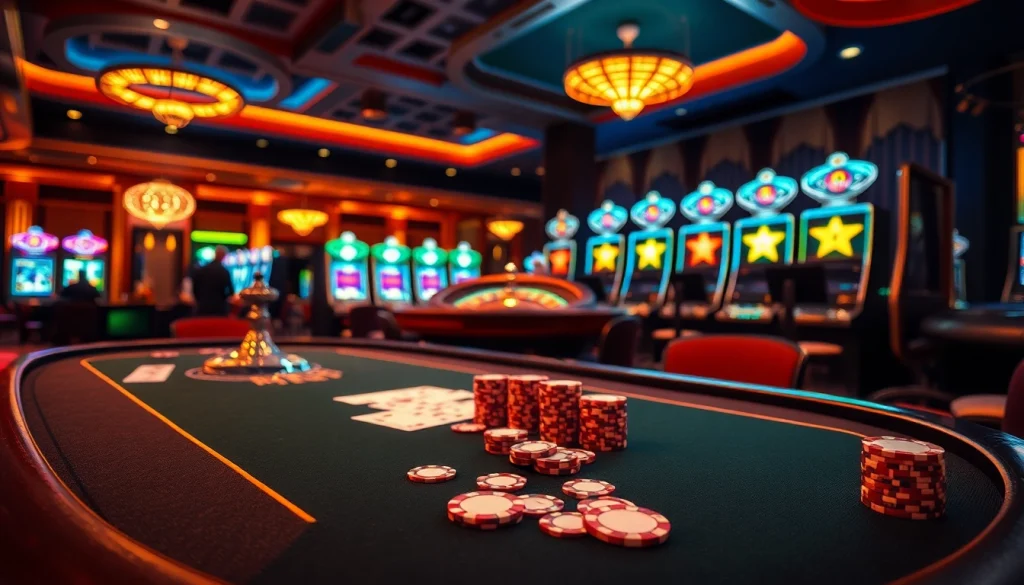 Experience a thrilling moment at a nhà cái uy tín casino with engaging players, cards, and roulette wheel.