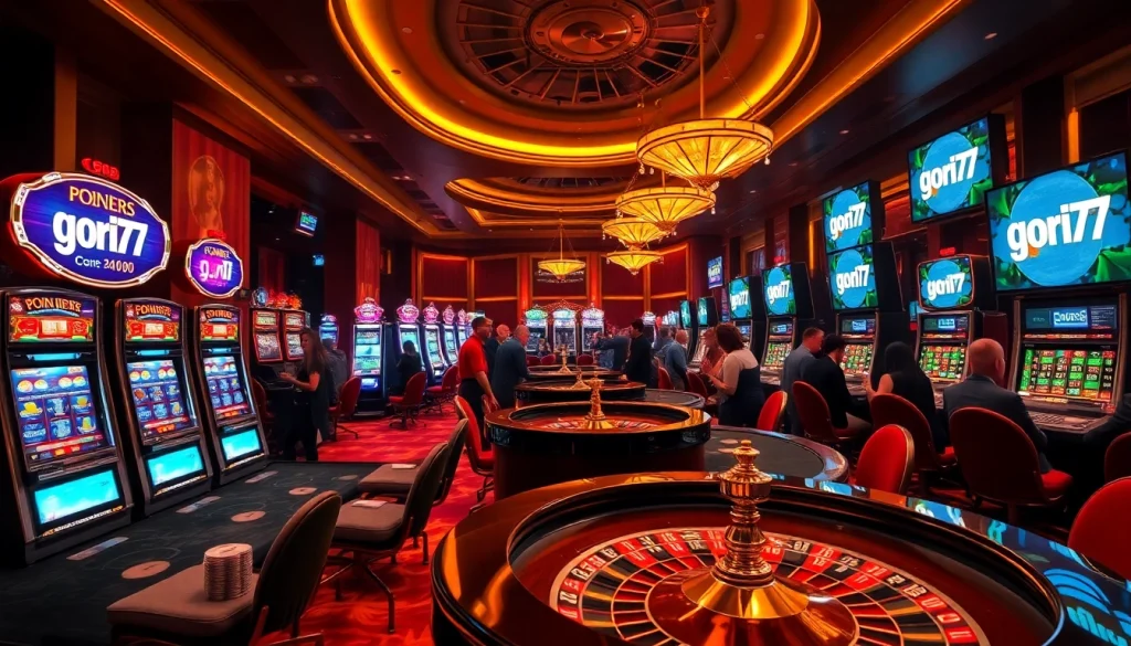 Players enjoying thrilling slots action at gori77 casino with vibrant gaming atmosphere.