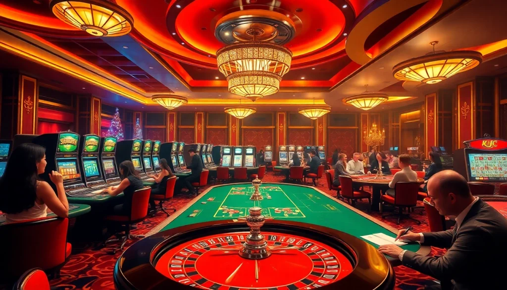 KJC casino scene showcasing vibrant poker games and luxurious atmosphere filled with excitement.