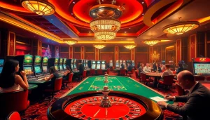 KJC casino scene showcasing vibrant poker games and luxurious atmosphere filled with excitement.