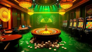 Experience the thrill of indoxxi at a bustling casino, featuring poker tables and vibrant slot machines.