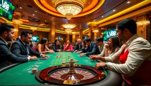 Experience thrilling gameplay at LV88, with players enjoying a vibrant casino atmosphere full of excitement.