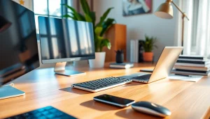 Maeden's creative workspace design showcasing modern technology and cozy elements.