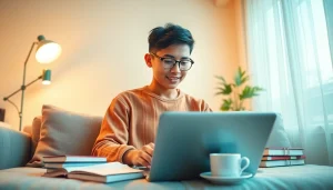 スタディサプリTOEIC キャンペーンコードの要素を含むオンライン英語レッスンに取り組む学生。前向きな学習環境を促進。