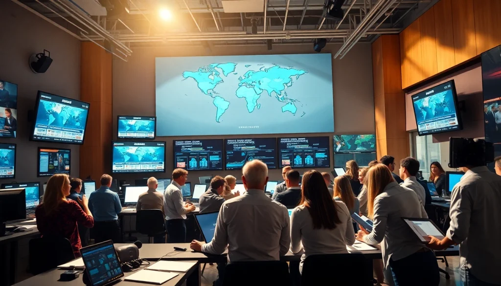 Capture a collaborative newsroom vibe at https://www.thedailynewsonline.com with diverse journalists engaging in lively discussions.