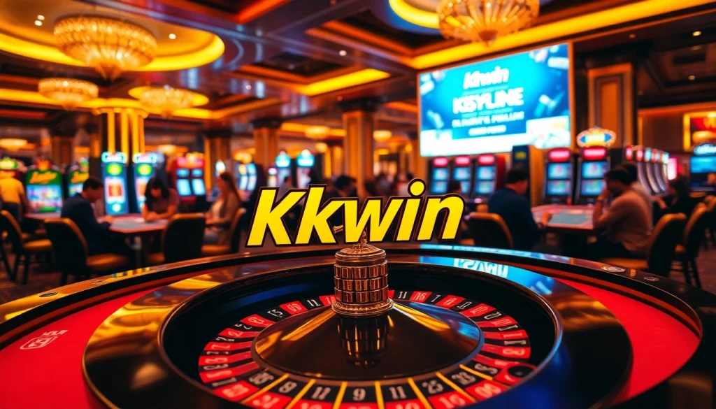 Gambler placing bets at Kkwin's luxurious casino table filled with colorful chips and cards.