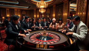 Experience the thrill of high-stakes gaming at the MK 8 casino table, featuring elegant decor and dynamic players.