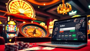 Gambler engaging in the online casino experience with đăng nhập 8xbet on screen, showcasing roulette and slot machines.