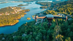Drohnenaufnahmen Brandenburg: Atemberaubende Luftansicht der Landschaft mit Wald und Wasser