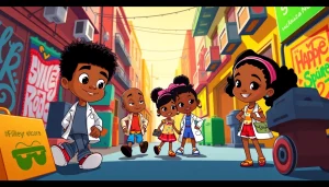 A vibrant illustration of characters from African American Cartoons like The Boondocks, featuring diversity and representation.