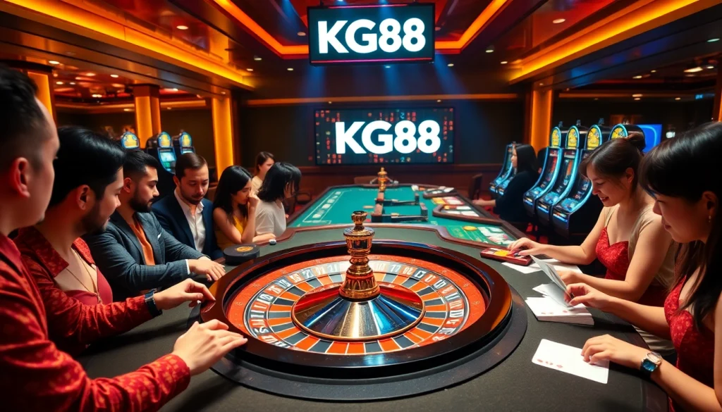 Exciting gaming scene at KG88 casino featuring roulette and enthusiastic players.