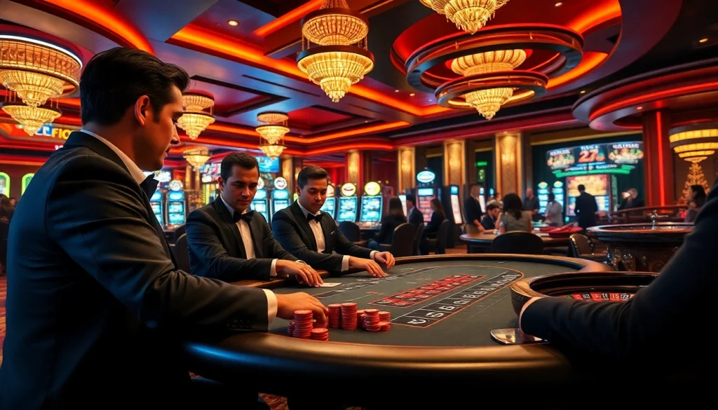 Players engage in a thrilling poker game at a casino table, inspired by https://23win.cooking/.