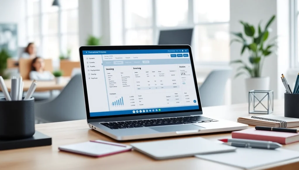 Engage with invoicing software analytics on a laptop arranged on a modern desk.