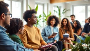 Promoting mental health awareness through group discussion in a bright setting.